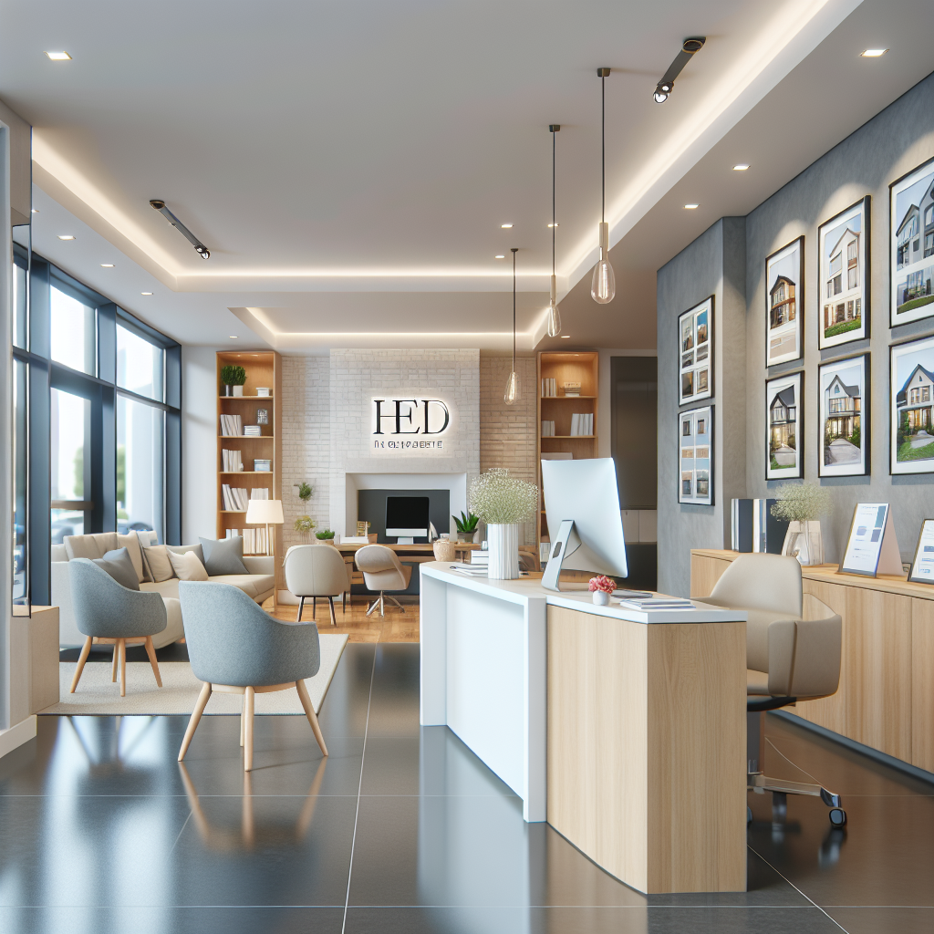 Realistic stock image of a modern real estate office.