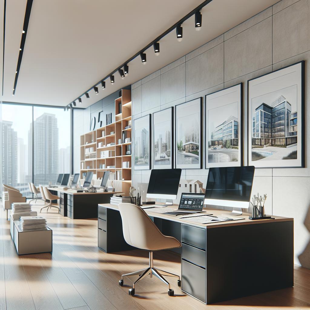 Realistic stock image of modern real estate office