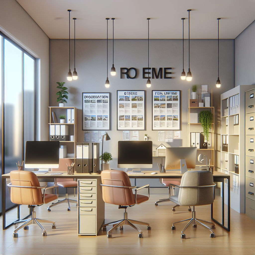 Realistic stock image of modern real estate office.